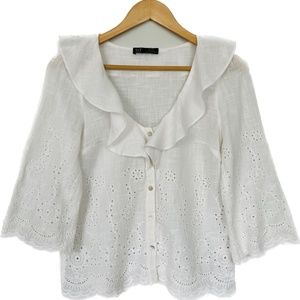 Zara white lace and flounce collar blouse